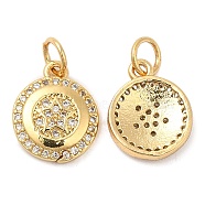 Brass Micro Pave Cubic Zirconia Pendants, Flat Round with Star, Real 18K Gold Plated, 13x10x3mm, Hole: 3mm(KK-P236-30G)