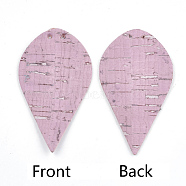 PU Leather Big Pendants, Leaf, Pearl Pink, 62.5x35x1.5mm, Hole: 1.5mm(FIND-T020-092)