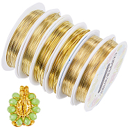 6 Rolls 6 Size Copper Jewelry Wire, Round, Gold, 18~28 Gauge, 0.3~1mm, 2.5~20m/roll, 1 roll/size(CWIR-SC0001-03B)