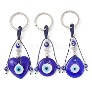 Handmade Lampwork Turkish Blue Evil Eye Pendant Keychain, with Iron Split Key Rings, Heart & Flat Round & Teardrop, Mixed Shapes, 10.6~11.2cm(KEYC-JKC00497)