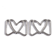 Alloy Webbing Buckle Sliders, Webbing Fasteners, Bowknot with Heart, Platinum, 13x16.5x1.5mm(DIY-WH0304-213P)