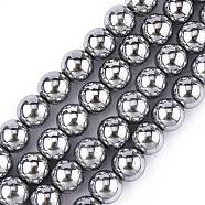 Non-magnetic Synthetic Hematite Beads Strands, Grade A, Round, Platinum Plated, 10mm, Hole: 1.5mm, about 40~42pcs/strand(G-S096-10mm-3)