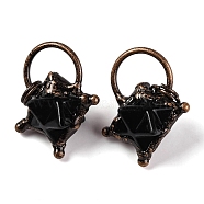 Natural Obsidian Merkaba Star Pendants, Brass Star Charms with Jump Rings, Red Copper, 35x31x20mm, Hole: 6mm(G-C144-02R-05)