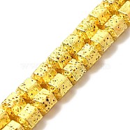 Electroplated Natural Lava Rock Beads Strands, Hexagon Column, Golden Plated, 8x6.5x7.5mm, Hole: 1mm, about 50~51pcs/strand, 15.55~15.94 inch(39.5~40.5cm)(G-G984-09G)