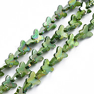 Natural Freshwater Shell Beads Strands, AB Color Plated, Dyed, Butterfly, Green, 10~11x12.5~13.5x3mm, Hole: 0.7mm, about 38~39pcs/strand, 12.80 inch~12.99 inch(32.5~33cm)(SHEL-N026-206E)