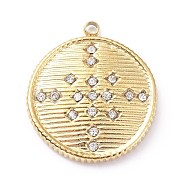 Ion Plating(IP) 304 Stainless Steel Pendants, with Rhinestone, Flat Round, Golden, 20.5x18x3mm, Hole: 1.4mm(STAS-O150-06G)