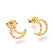 304 Stainless Steel Crescent Moon Stud Earrings, with Ear Nuts, Golden, 8.2x7.2x1.4mm, Pin: 0.7mm(EJEW-H100-06A-G)