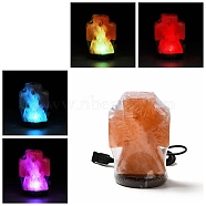 USB Natural Himalayan Rock Salt Lamp, with Multi-Color Changing Bulb(200W), Wood Base, Cross, 81.5x73x158mm(DJEW-P002-02D)