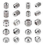 40Pcs 10 Style 304 Stainless Steel Beads, Groove, Stainless Steel Color, 4pcs/style(STAS-DC0004-27)