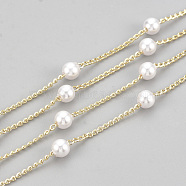Handmade ABS Plastic Imitation Pearl Beaded Chains, Soldered, with Spool, with Brass Findings, Round, Creamy White, Real 18K Gold Plated, 2x1x0.3mm, about 98.42 Feet(30m)/roll(CHC-S004-08G)