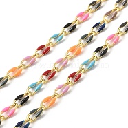Brass Enamel Curb Chains, Soldered, with Spools, Real 18K Gold Plated, Mixed Color, 7x3x1.7mm(CHC-C003-13G-14)