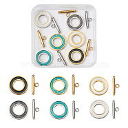 KISSITTY 304 Stainless Steel Toggle Clasps, with Enamel, Ring, Mixed Color, Ring: 19.5x2mm, Inner Diameter: 10mm, Bar: 21x7x3mm, Hole: 2mm, 6sets/box(STAS-KS0001-13)