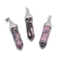 Natural Rhodonite Pointed Pendants, with Alloy Findings, Bullet, Platinum, 61x14.5x12.5mm, Hole: 3.5x
7.5mm(G-G795-01P-20)