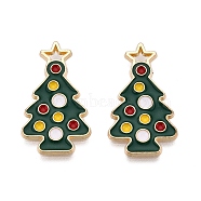 Rack Plating Alloy Enamel Pendants, Cadmium Free & Nickel Free & Lead Free, Christmas Tree, Dark Green, 24x13x1.5mm, Hole: 2mm(ENAM-T011-150)