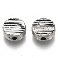 Tibetan Style Alloy Beads, Cadmium Free & Lead Free, Flat Round, Textured, Antique Silver, 11x4mm, Hole: 2mm, about 490pcs/1000g(TIBE-S320-116AS-LF)