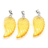 Natural Citrine Pendants, with Platinum Tone Brass Findings, Wing, 35x17mm(WI-PW0001-085K)