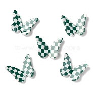 Opaque Resin Cabochons, Two Tone, for DIY Earring Accessories, Butterfly with Chessboard Pattern, Sea Green, 22.5x27.5~28.5x4~5.5mm(RESI-I035-01D)
