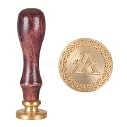 DIY Letter Scrapbook Brass Wax Seal Stamps and Wood Handle, Peace Letter Pattern, Flat Round, Light Gold, Letter.A, 89x25.5mm(AJEW-P068-B07)