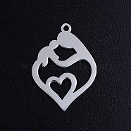 201 Stainless Steel Pendants, Heart with Mother and Child, For Mother's Day, Stainless Steel Color, 24x17x1mm, Hole: 1.5mm(STAS-S105-JN388-1)