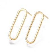Brass Stud Earrings, Nickel Free, Real 18K Gold Plated, Oval, 20x6mm, Pin: 0.8mm(X-KK-T038-484B)