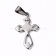 304 Stainless Steel Pendants, Cross, Stainless Steel Color, 28x16x1.5mm, Hole: 8x3mm(STAS-L210-14P)