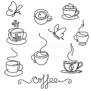 PVC Wall Stickers, for Wall Decoration, Coffee Cup & Butterfly Pattern & Word coffee, Black, 290x900mm(DIY-WH0228-332)