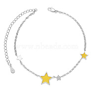 SHEGRACE 925 Sterling Silver Link Anklets, with Grade AAA Cubic Zirconia and Epoxy Resin, Star, Yellow, 8-1/4 inch(21cm)(JA56C)