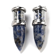Natural Blue Spot Jasper Pointed Big Pendants, Bullet Charms with Stainless Steel Color Plated Stainless Steel Findings, 51.5x16.5mm, Hole: 6x4.5mm(G-B077-02P-07)