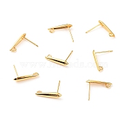 Brass Stud Earring Findings, with Loop, Long-Lasting Plated, Teardrop, Real 18K Gold Plated, 15x3.5x3mm, Hole: 1.4mm, Pin: 0.7mm(KK-F824-003G)