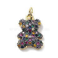 Rack Plating Brass Micro Pave Cubic Zirconia Charms, Lead Free & Cadmium Free, Bear Charm, Real 18K Gold Plated, with Jump Ring, Colorful, 15x10x3.5mm, Hole: 3mm(KK-H443-06G-03)