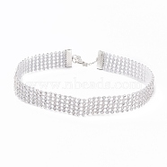 5 Row Crystal Rhinestone Choker Necklace, Wide Rhinestone Necklace for Women, Platinum, 12.6 inch(32cm)(NJEW-F289-03B-P)