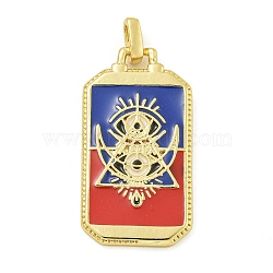 Rack Plating Brass Enamel Pendants, Long-Lasting Plated, Lead Free & Cadmium Free, Rectangle with Eye Charms, Real 18K Gold Plated, 26.5x14x2mm, Hole: 2x1.8mm(KK-Z067-21G)