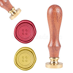 DIY Scrapbook, Brass Wax Seal Stamp and Wood Handle Sets, Button Pattern, Golden, 8.9x2.5cm, Stamps: 25x14.5mm(AJEW-WH0100-274)