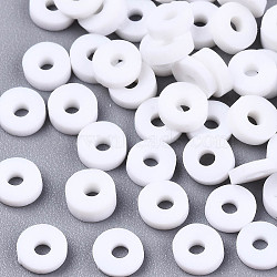 Handmade Polymer Clay Beads, for DIY Jewelry Crafts Supplies, Disc/Flat Round, Heishi Beads, White, 6x1mm, Hole: 2mm, about 1175pcs/50g(X-CLAY-Q251-6.0mm-28)