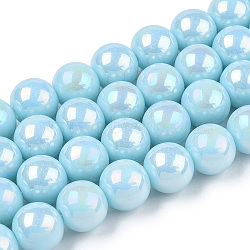 Electroplate Opaque Glass Beads Strands, AB Color Plated, Round, Light Blue, 8~8.5mm, Hole: 1.5mm, about 51~53pcs/strand, 14.96 inch~15.55 inch(38~39.7cm)(GLAA-T032-P8mm-AB10)