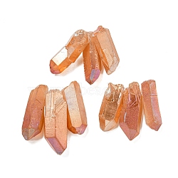 Electroplated Natural Quartz Crystal Graduated Beads Strands, Nuggets, Top Drilled, Dark Orange, 21~43x5~13mm, Hole: 1mm, 3pcs/set(G-P315-A24)