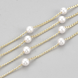 Handmade ABS Plastic Imitation Pearl Beaded Chains, Soldered, with Spool, with Brass Findings, Round, Creamy White, Real 18K Gold Plated, 2x1x0.3mm, about 98.42 Feet(30m)/roll(CHC-S004-08G)