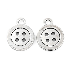 4-Hole Button Tibetan Style Zinc Alloy Charms, Lead Free & Cadmium Free, Antique Silver, 16x12.6x2mm, Hole: 2.5mm(X-TIBEP-R334-167AS-RS)