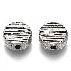 Tibetan Style Alloy Beads, Cadmium Free & Lead Free, Flat Round, Textured, Antique Silver, 11x4mm, Hole: 2mm, about 490pcs/1000g(TIBE-S320-116AS-LF)