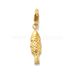 Fish 304 Stainless Steel Pendant Decorations, Ion Plating(IP), with Lobster Claw Clasp, Real 14K Gold Plated, 24.5x7x2mm(STAS-R159-45G)