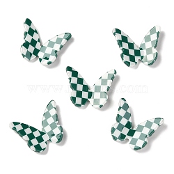 Opaque Resin Cabochons, Two Tone, for DIY Earring Accessories, Butterfly with Chessboard Pattern, Sea Green, 22.5x27.5~28.5x4~5.5mm(RESI-I035-01D)