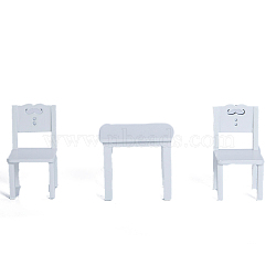 Miniature Wooden Table Chair Educational Furniture Model, for Dollhouse Accessories Pretending Prop Decorations, White, 35x38x67mm, 57x50x50mm, 3pcs/set(MIMO-PW0001-093A)