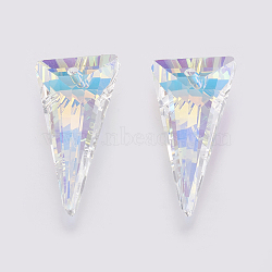 K9 Glass Rhinestone Pendants, Imitation Austrian Crystal, Faceted, Triangle, Crystal AB, 28x14x7~7.5mm, Hole: 1.6mm(X-GLAA-K034-J01)