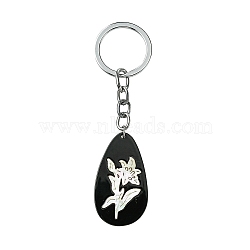 Acrylic & Shell Keychains, with Alloy Split Key Rings, Oval, 9.9cm, Pendant: 45mm(KEYC-YW00009-10)