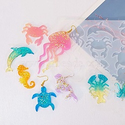 Sea Animal Ocean Theme DIY Pendant Silhouette Silicone Molds, Resin Casting Molds, for UV Resin, Epoxy Resin Craft Making, WhiteSmoke, Dolphin, 126x138x4mm, Hole: 1.8mm, Inner Diameter: 18.5~88x21.5~58mm(DIY-G102-01C)