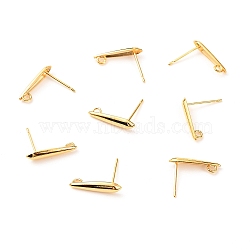 Brass Stud Earring Findings, Cadmium Free & Nickel Free & Lead Free, with Loop, Long-Lasting Plated, Teardrop, Real 18K Gold Plated, 15x3.5x3mm, Hole: 1.4mm, Pin: 0.7mm(KK-F824-003G)