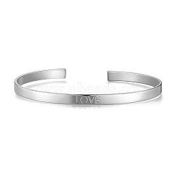 SHEGRACE Brass Cuff Bangles, with Word Love, Platinum, 2-1/2 inch(6.55cm)(JB533A)