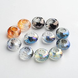 98 Faceted Electroplated Glass European Beads, Large Hole Beads, No Metal Core, Rondelle, Mixed Color, 14x8mm, Hole: 5mm(X-GPDL-F003-M)