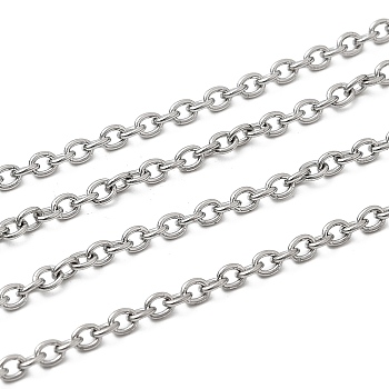 Tarnish Resistant 304 Stainless Steel Cable Chains, Soldered, with Spool, Oval, Stainless Steel Color, 3x2.2x0.6mm, about 328.08 Feet(100m)/roll