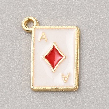 Alloy Enamel Pendants, Rectangle with Playing Card Charm, Golden, Diamond, 15x11x1mm, Hole: 1.2mm